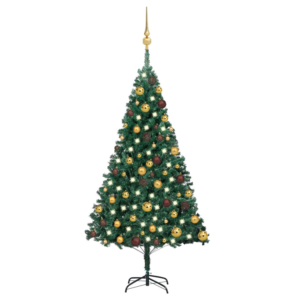 vidaXL Artificial Pre-lit Christmas Tree with Ball Set Green 47.2" PVC
