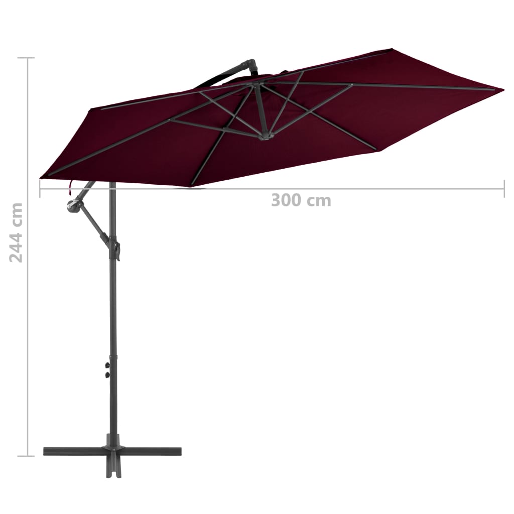vidaXL Cantilever Umbrella with Aluminum Pole Bordeaux Red 118.1"