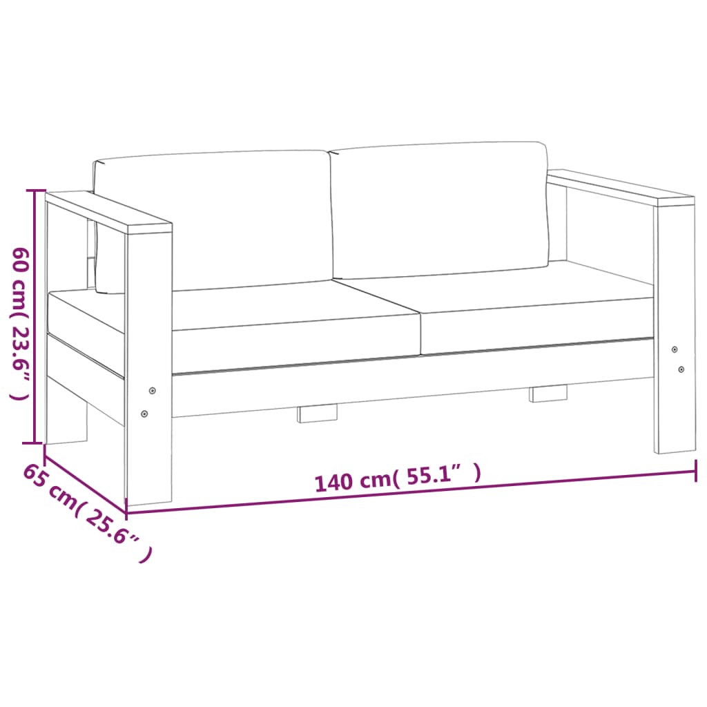 vidaXL 5 Piece Patio Lounge Set with Dark Gray Cushions Solid Wood