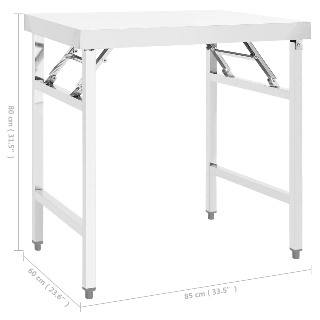 vidaXL Kitchen Folding Work Table 34"x24"x32" Stainless Steel