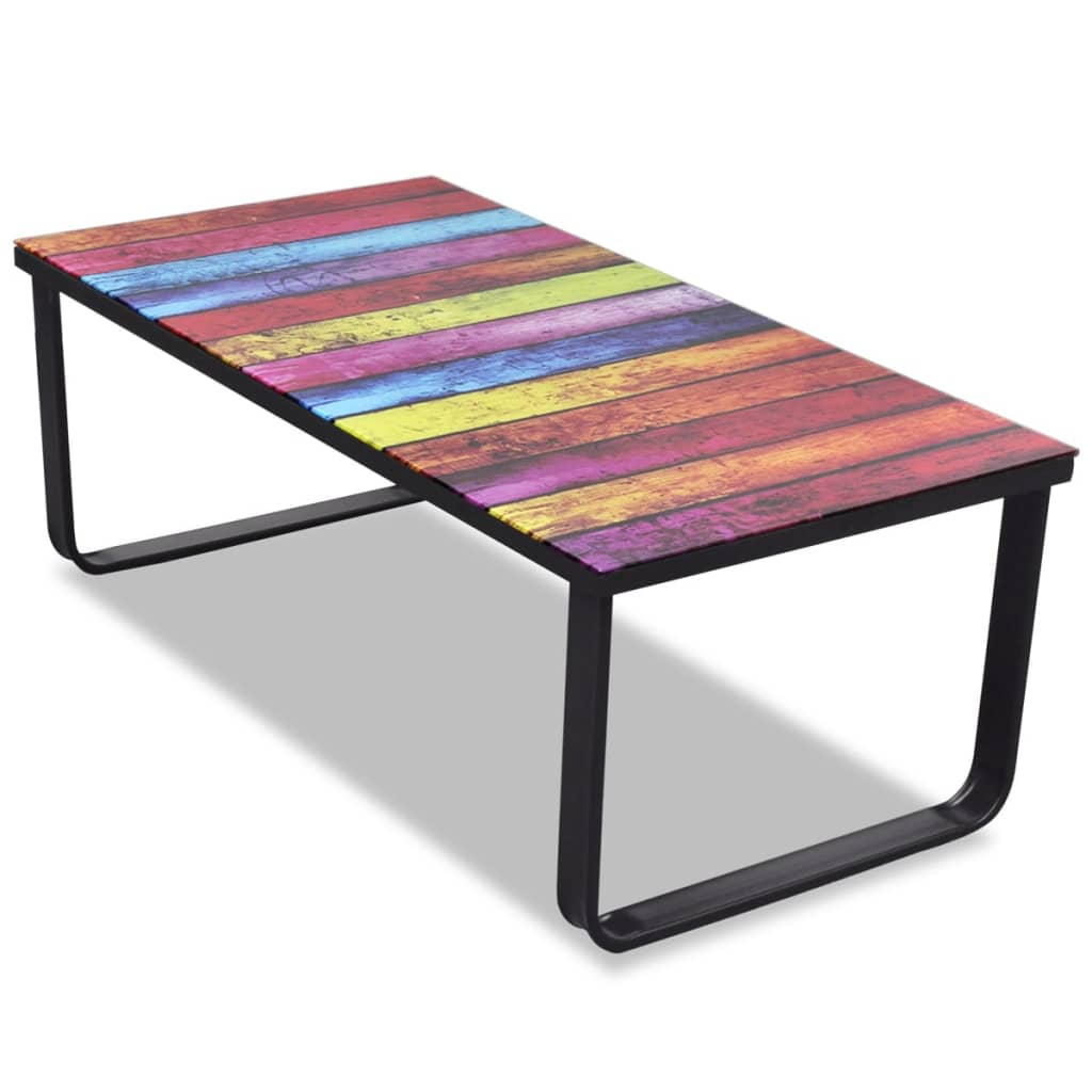 vidaXL Coffee Table with Rainbow Printing Glass Top