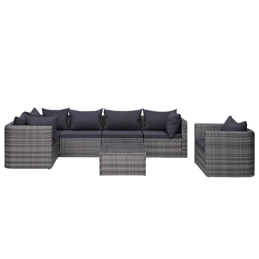 vidaXL 7 Piece Patio Sofa Set with Cushions & Pillows Poly Rattan Gray