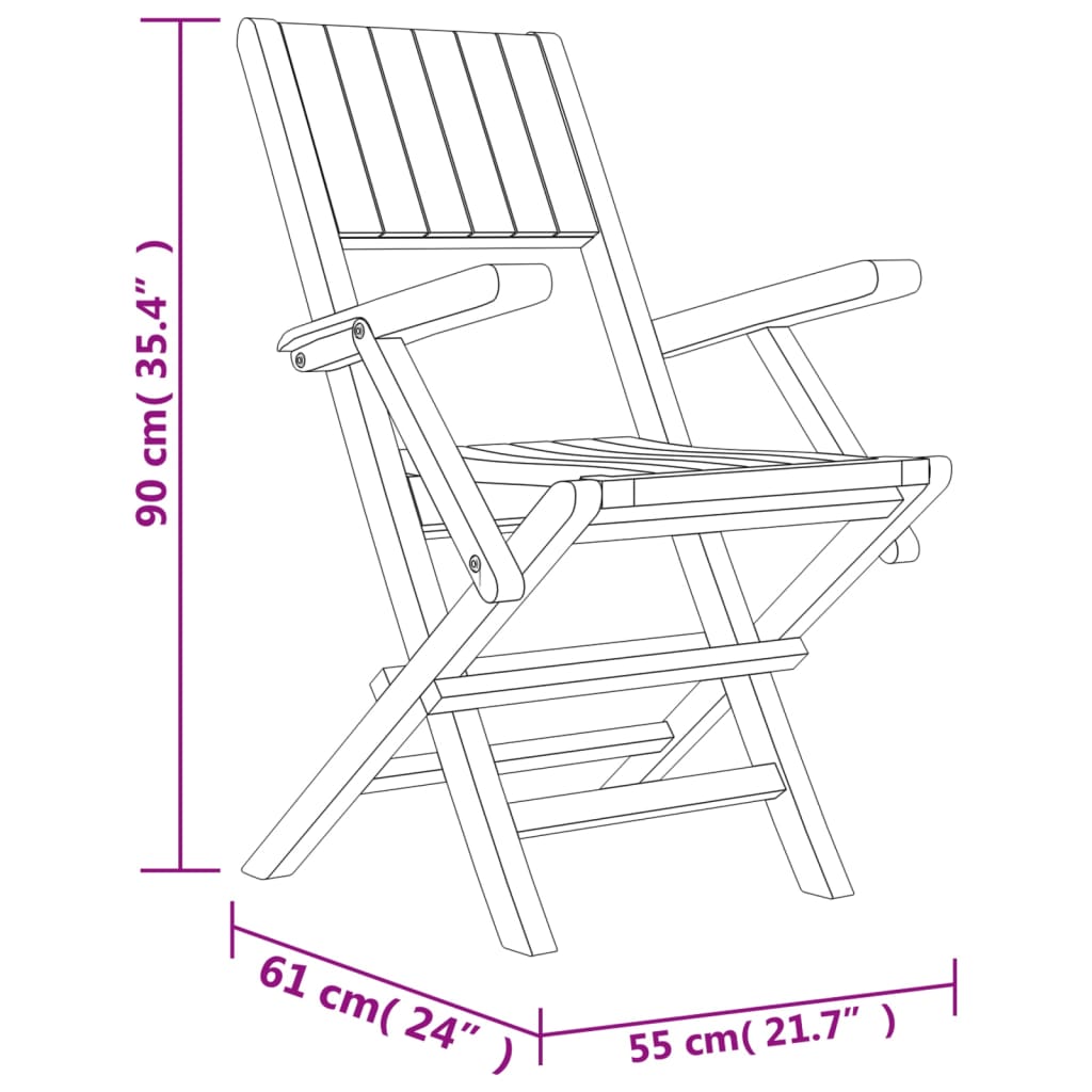 vidaXL Folding Patio Chairs 2 pcs 21.7"x24"x35.4" Solid Wood Teak