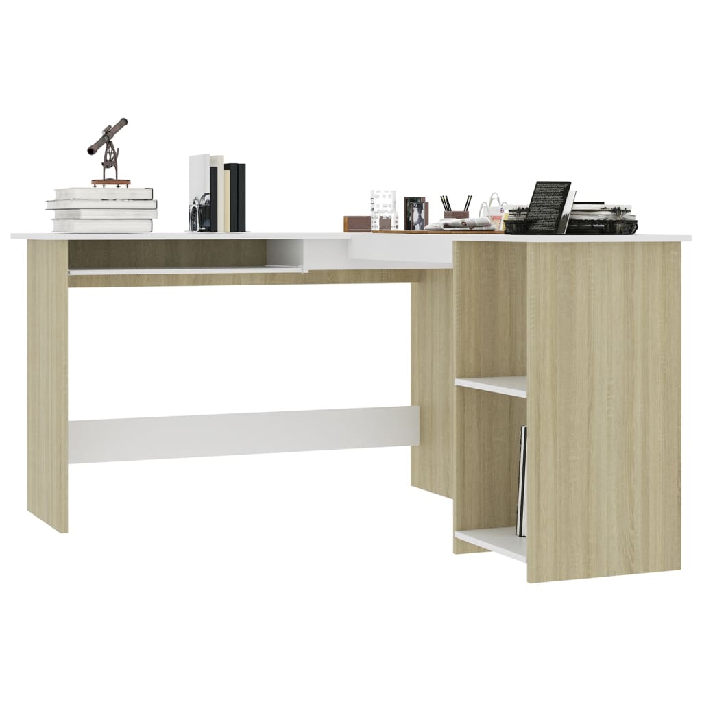 vidaXL L-Shaped Corner Desk White and Sonoma Oak 47.2"x55.1"x29.5" Engineered Wood