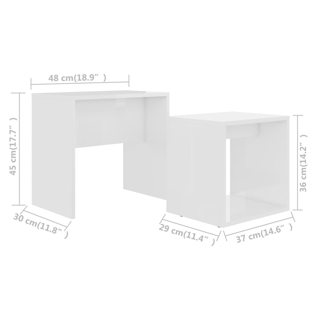 vidaXL Coffee Table Set High Gloss White 18.9"x11.8"x17.7" Engineered Wood
