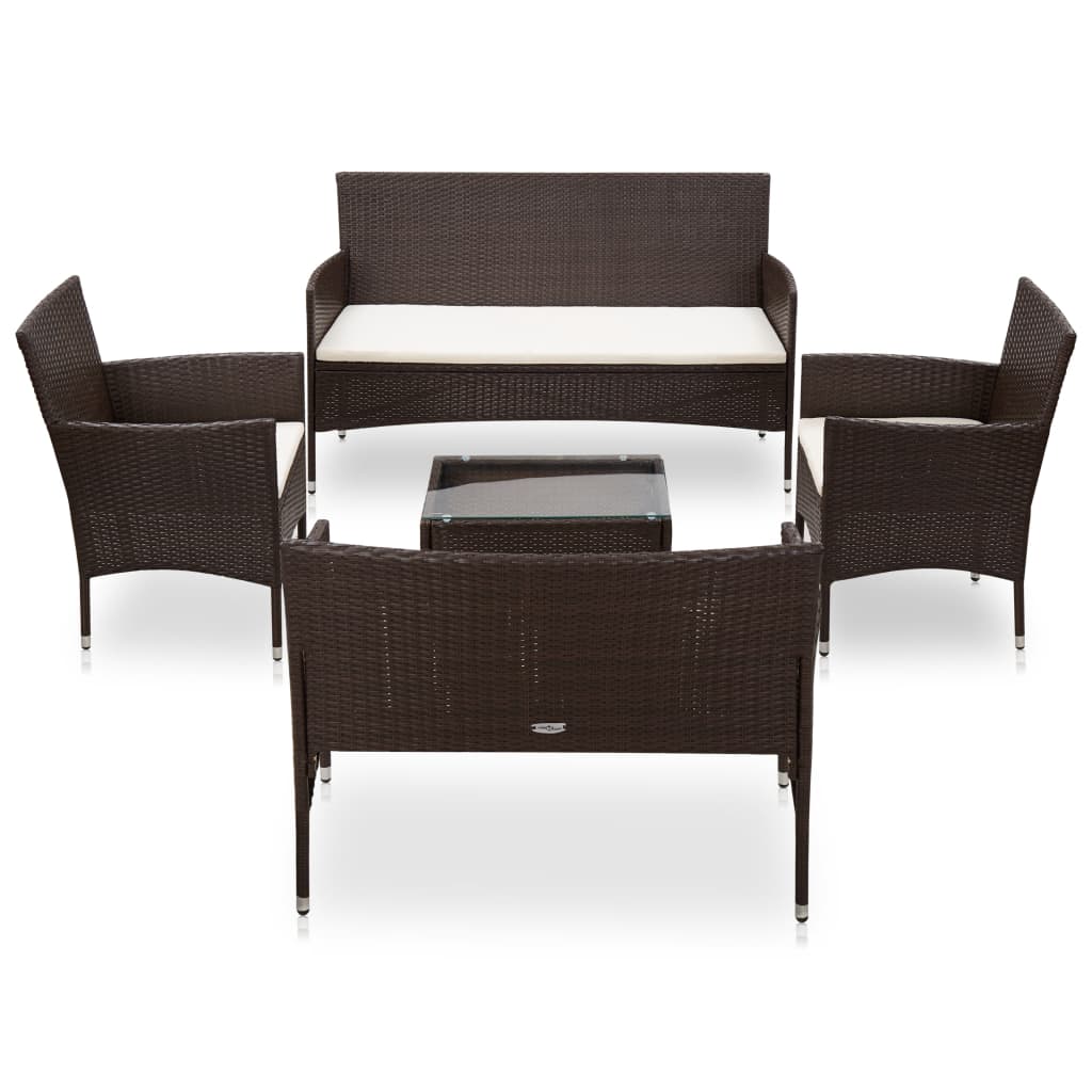 vidaXL 5 Piece Patio Lounge Set With Cushions Poly Rattan Brown