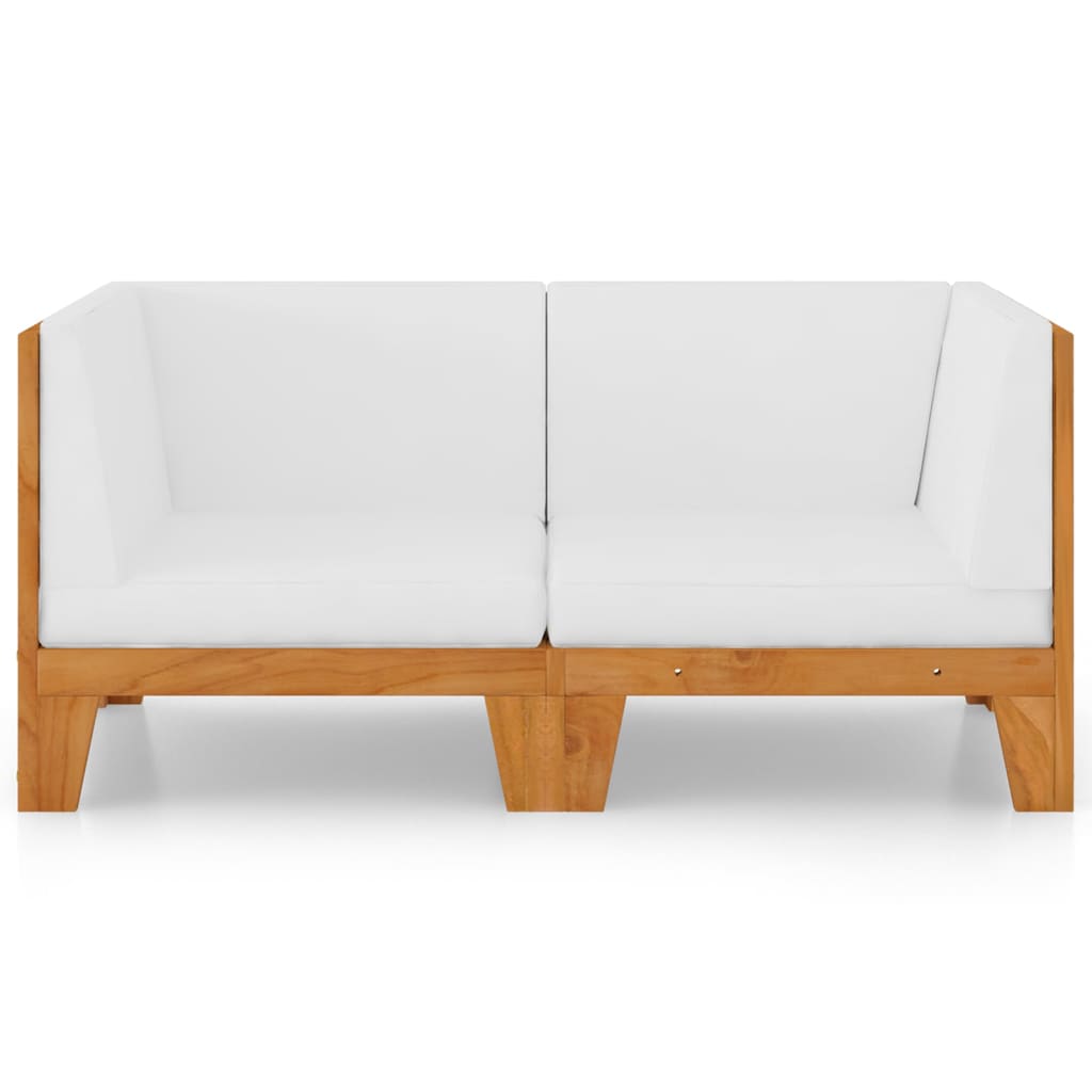 vidaXL 2-Seater Sofa with Cream White Cushions Solid Acacia Wood
