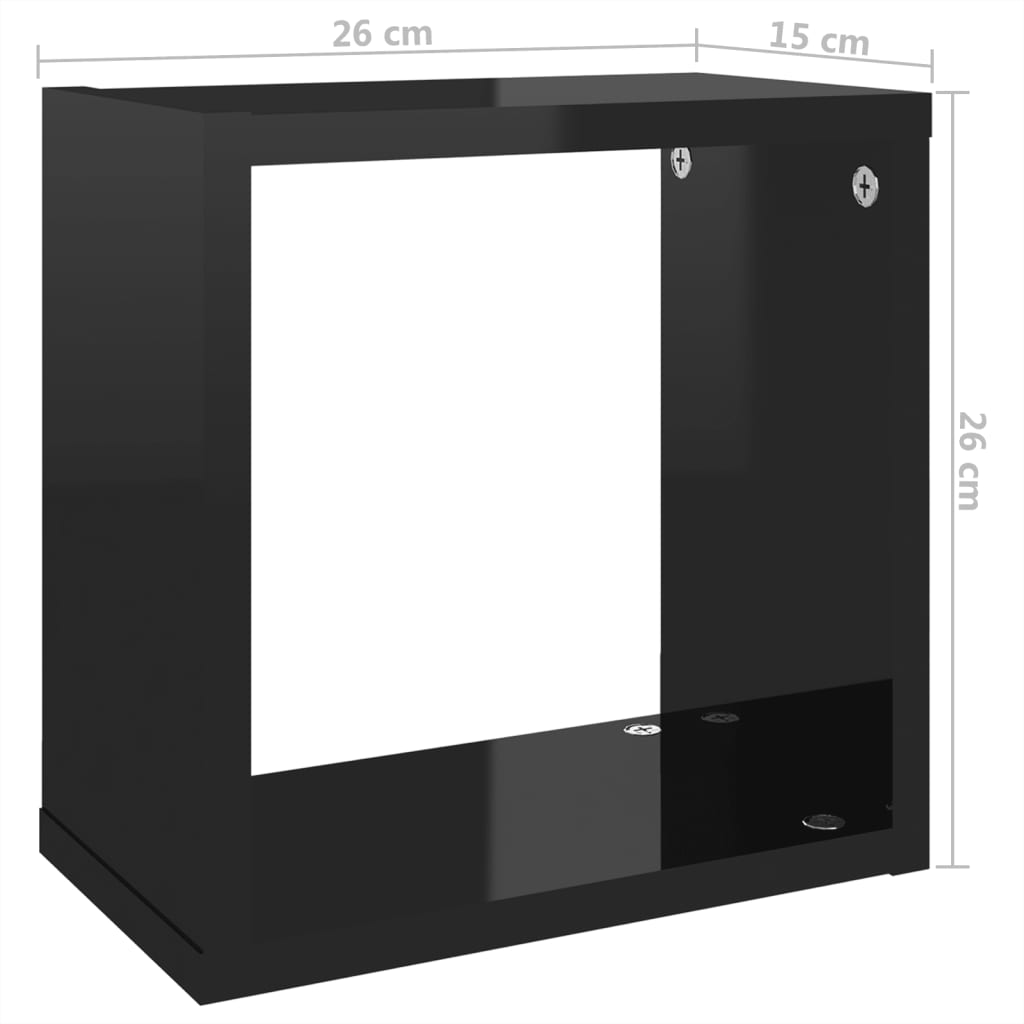 vidaXL Wall Cube Shelves 2 pcs High Gloss Black 10.2"x5.9"x10.2"