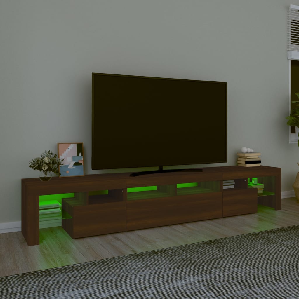 vidaXL TV Stand with LED Lights Brown Oak 90.6"x14.4"x15.7"