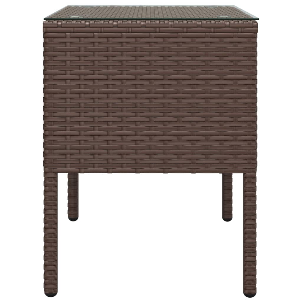 vidaXL Side Table Brown 20.9"x14.6"x18.9" Poly Rattan and Tempered Glass