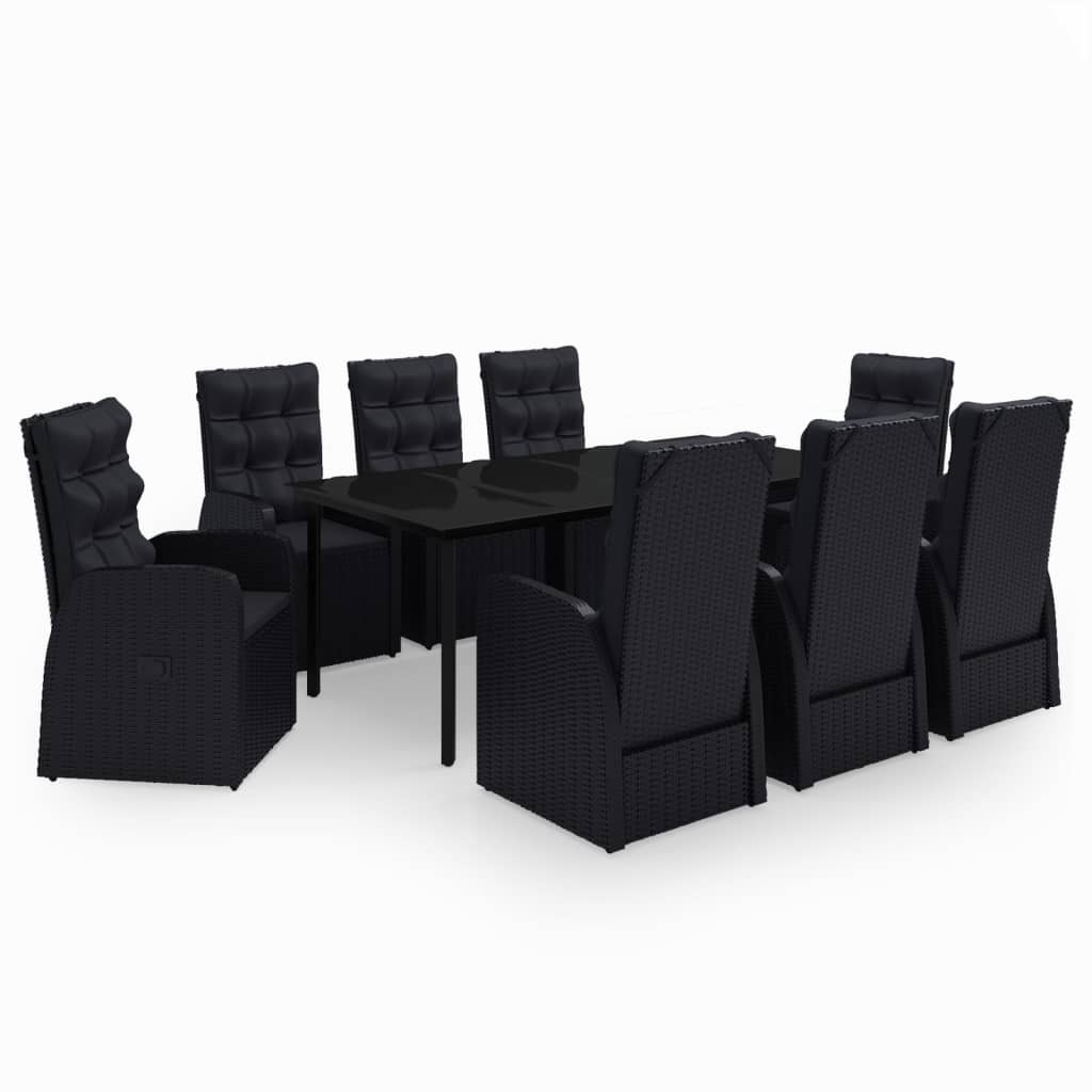 vidaXL 9 Piece Patio Dining Set with Cushions Black