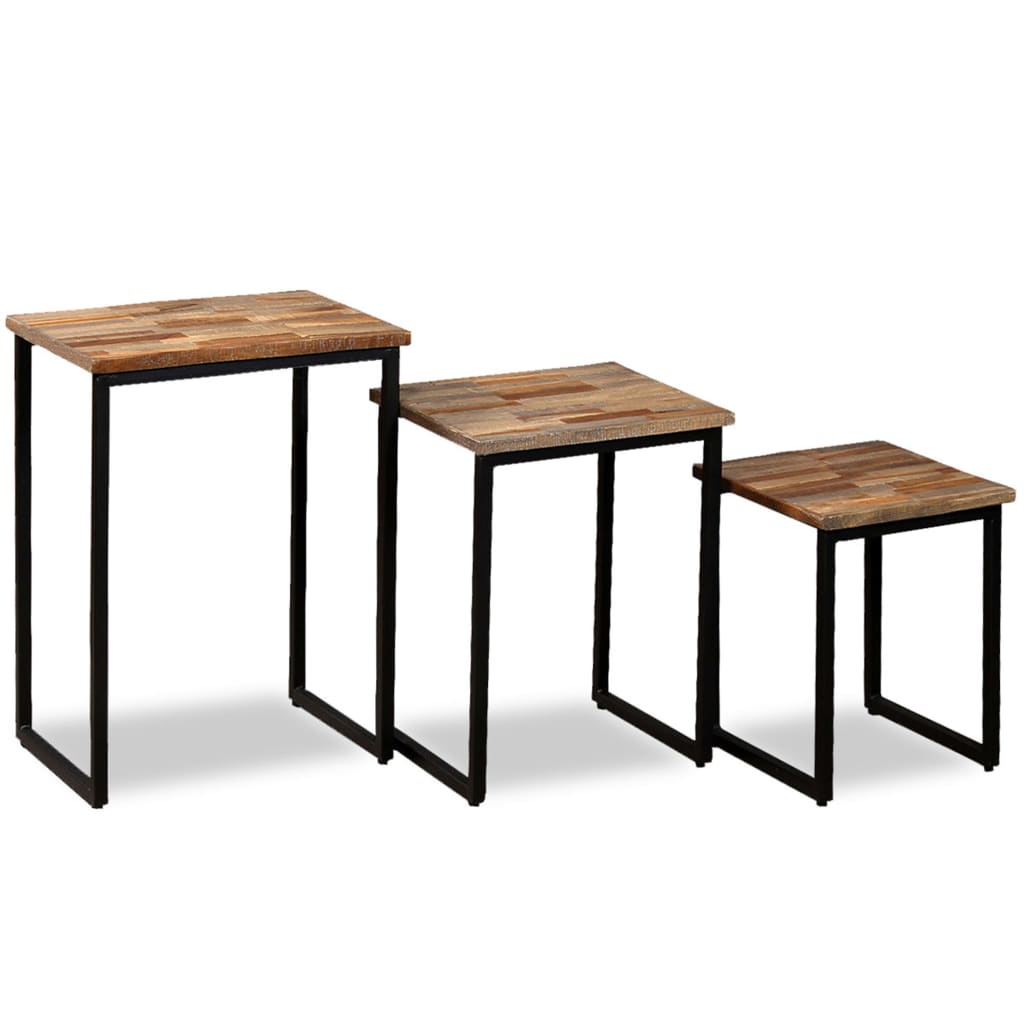 vidaXL Nesting Coffee Table Set 3 Pieces Solid Reclaimed Teak | vidaXL.com