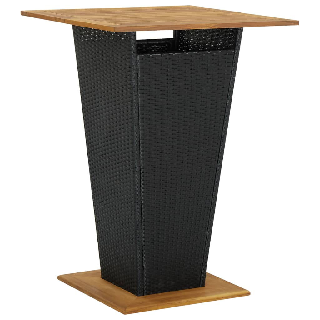 vidaXL Bar Table Black 31.5"x31.5"x43.3" Poly Rattan and Solid Acacia Wood