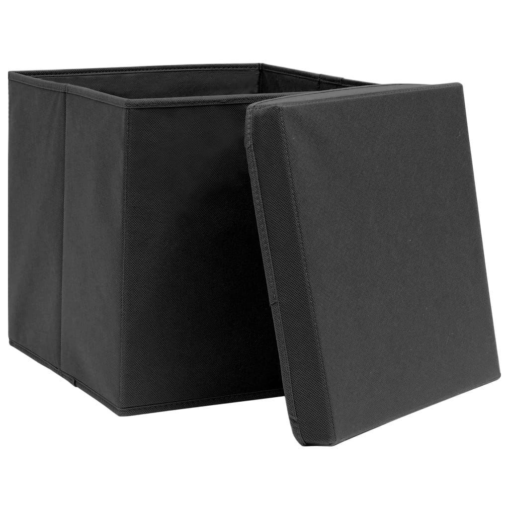 vidaXL Storage Boxes with Lids 4 pcs Black 12.6"x12.6"x12.6" Fabric