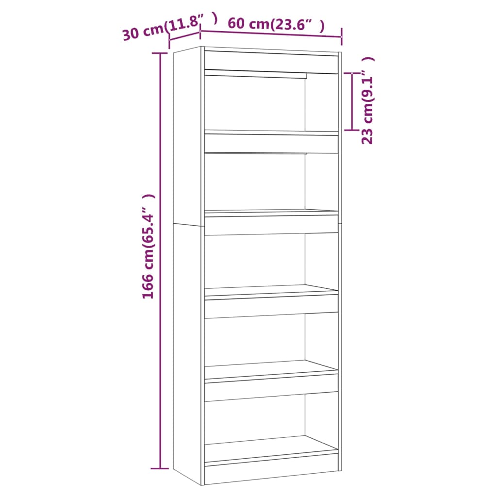 vidaXL Book Cabinet/Room Divider Brown Oak 23.6"x11.8"x65.4" Engineered Wood
