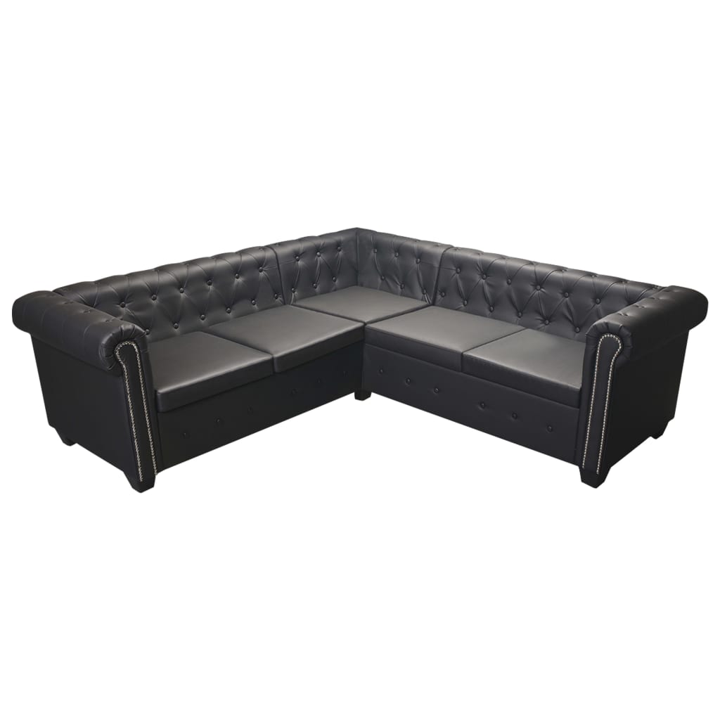 vidaXL Chesterfield Corner Sofa 5-Seater Black Faux Leather