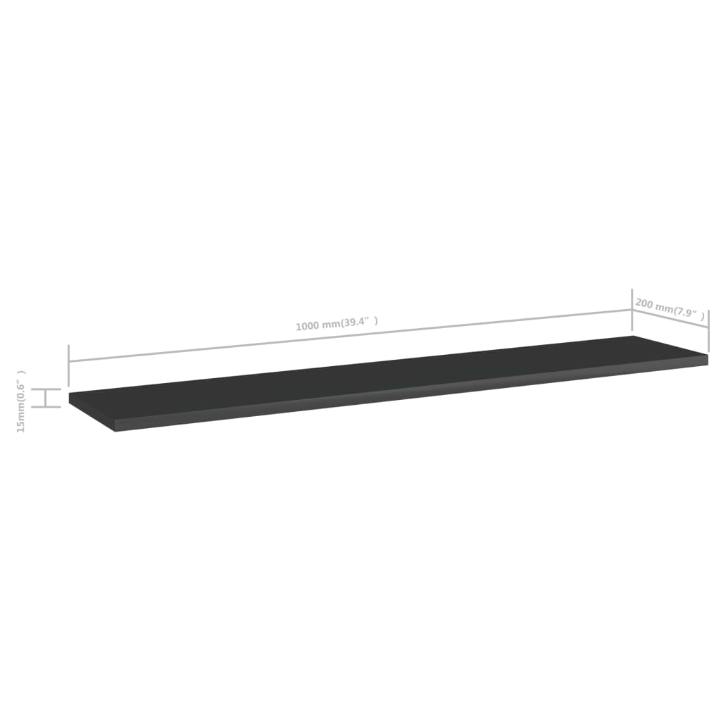 vidaXL Bookshelf Boards 4 pcs High Gloss Black 39.4"x7.9"x0.6" Engineered Wood