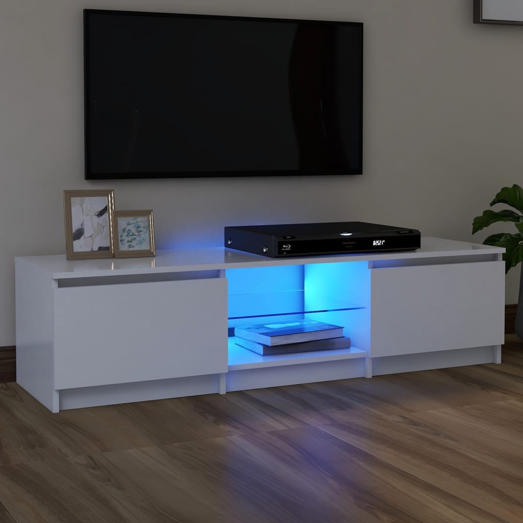 vidaXL TV Stand with LED Lights White 55.1"x15.7"x14"