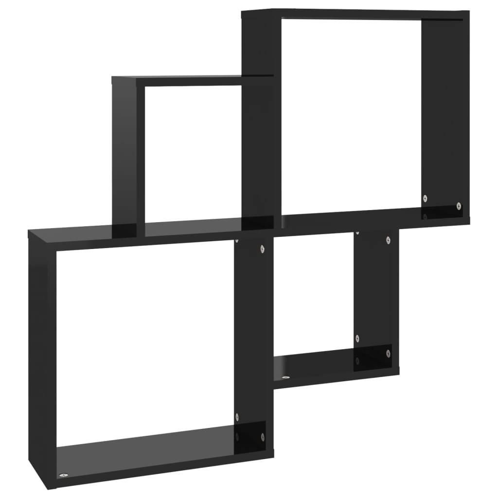 vidaXL Wall Cube Shelf High Gloss Black 31.5"x5.9"x30.9" Engineered Wood