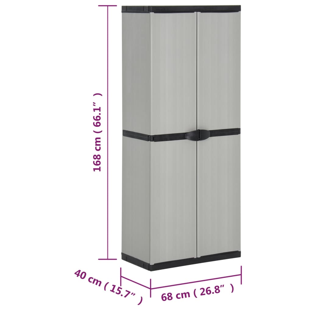 vidaXL Garden Storage Cabinet with 3 Shelves Gray&Black 26.8"x15.7"x66.1"