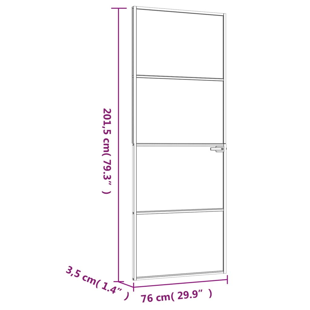 vidaXL Interior Door Black 29.9"x79.3" Tempered Glass&Aluminum Slim