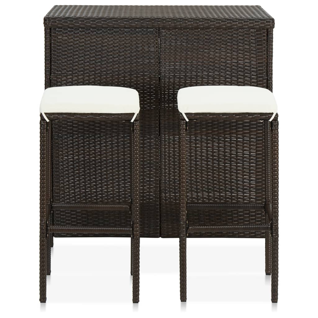 vidaXL 3 Piece Bar Set Poly Rattan Brown