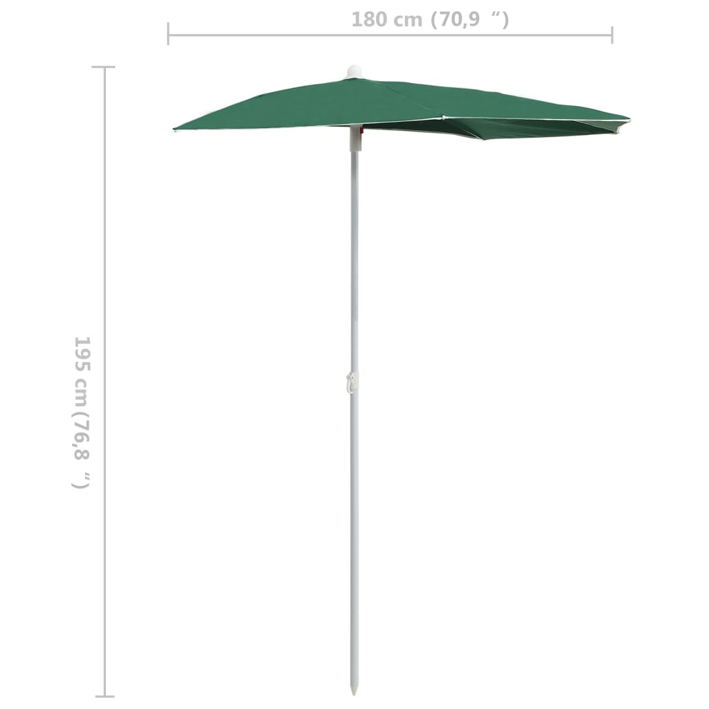 vidaXL Garden Half Parasol with Pole 70.9"x35.4" Green