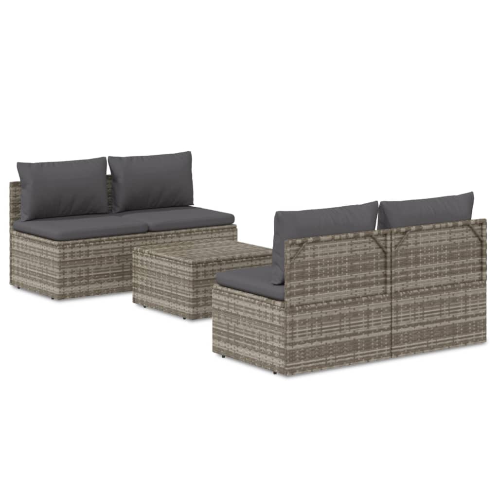 vidaXL 5 Piece Patio Lounge Set with Cushions Gray Poly Rattan