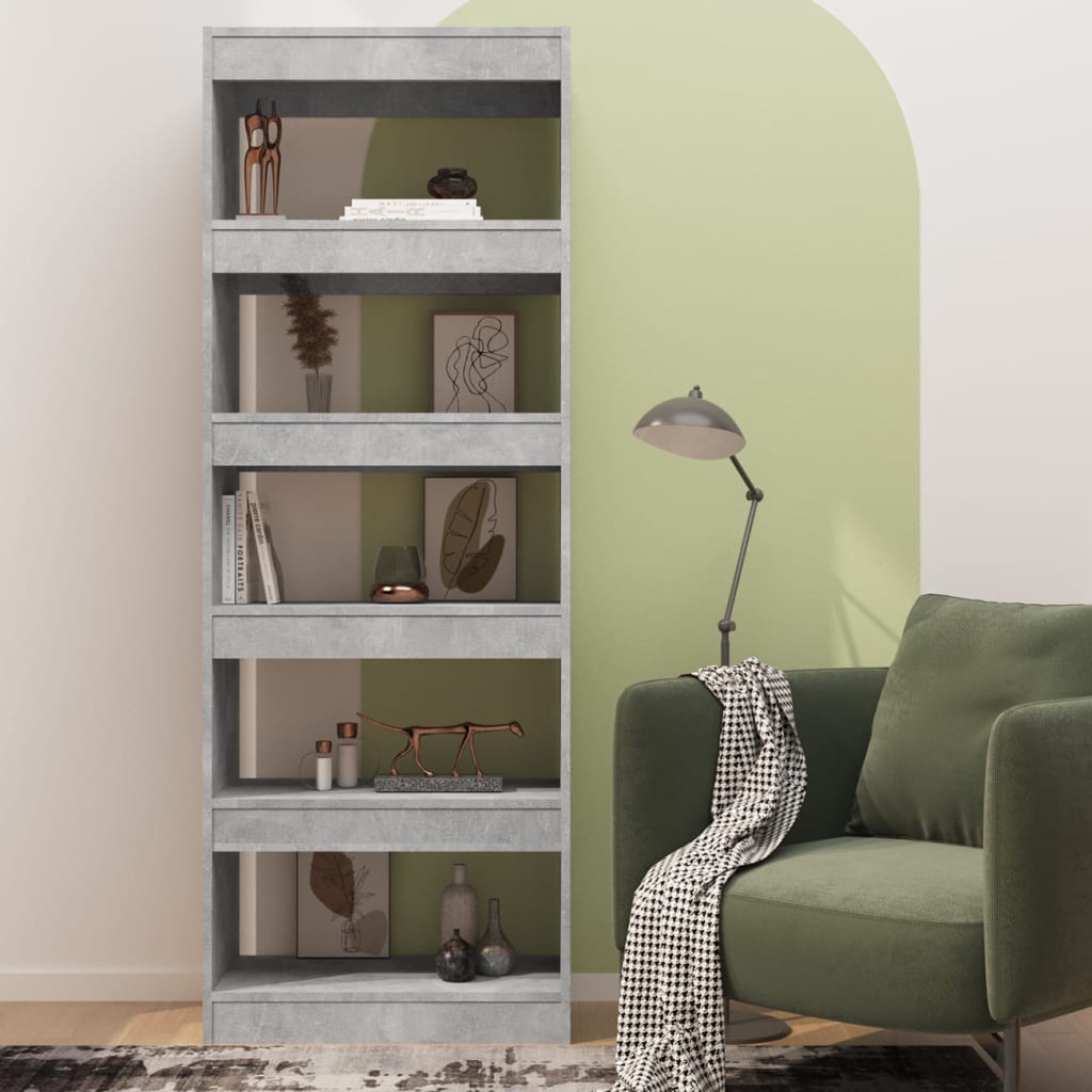 vidaXL Book Cabinet/Room Divider Concrete Gray 23.6"x11.8"x65.4" Engineered Wood