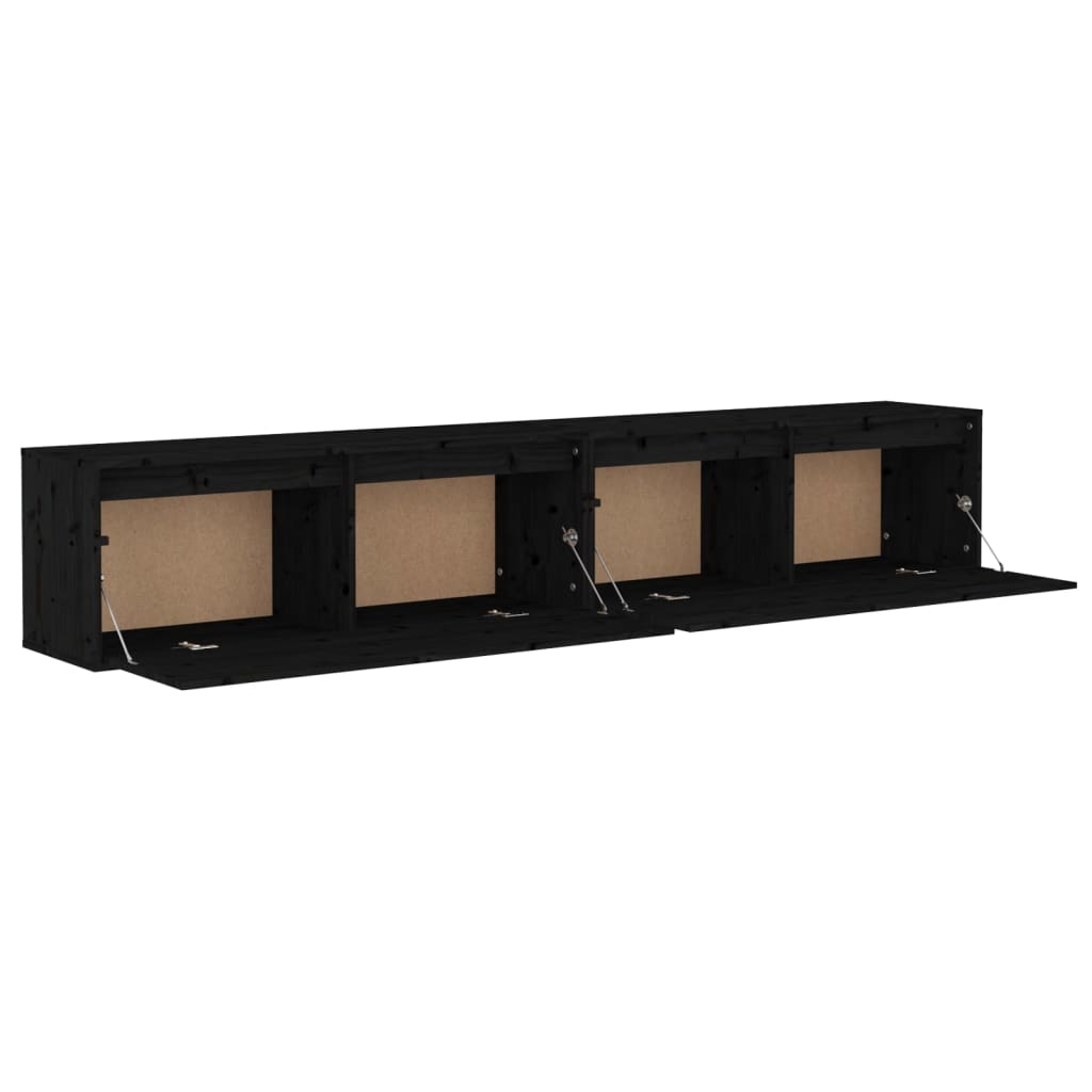vidaXL Wall Cabinets 2pcs Black 39.4"x11.8"x13.8" Solid Wood Pine