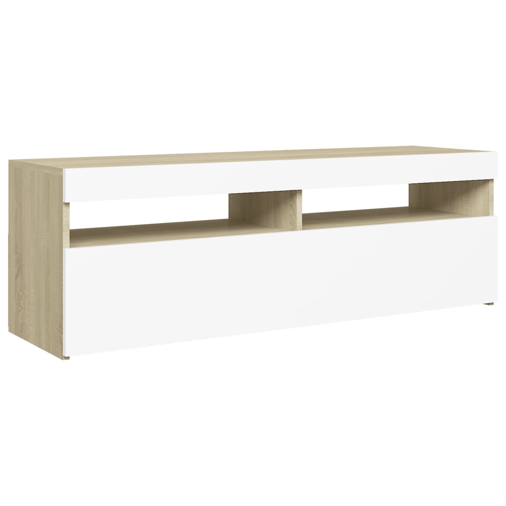 vidaXL TV Stand with LED Lights White and Sonoma Oak 47.2"x13.8"x15.7"