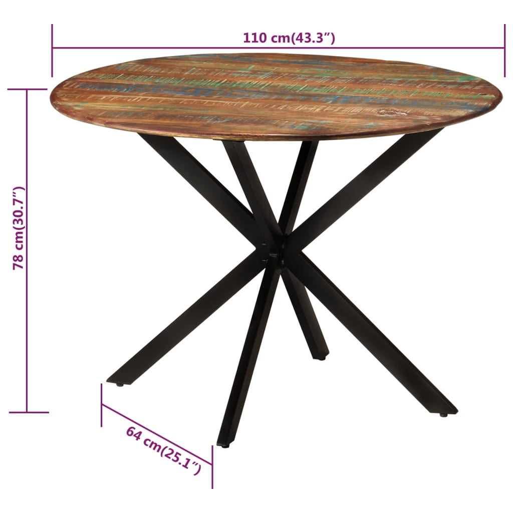 vidaXL Dining Table Ø43.3"x30.7" Solid Wood Reclaimed and Steel