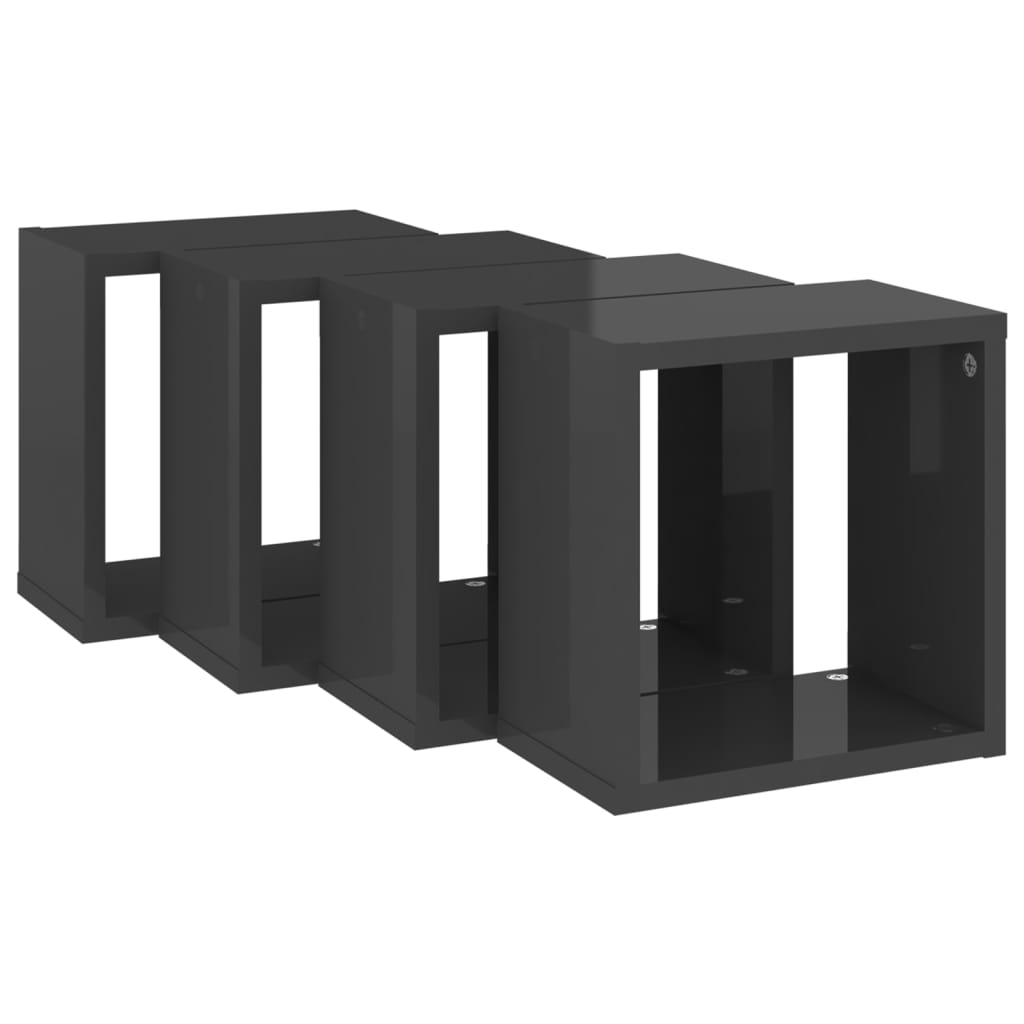 vidaXL Wall Cube Shelves 4 pcs High Gloss Gray 10.2"x5.9"x10.2"