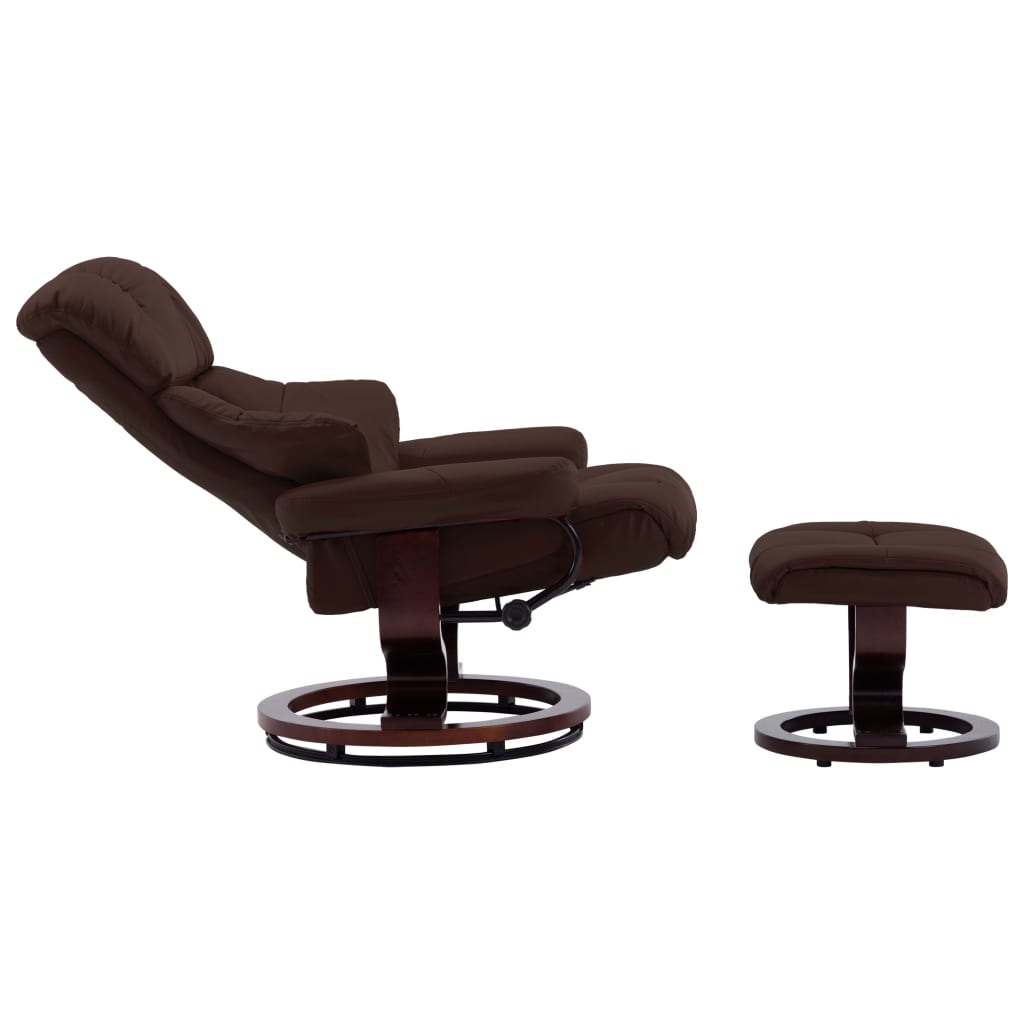 vidaXL Swivel Recliner with Ottoman Brown Faux Leather and Bentwood