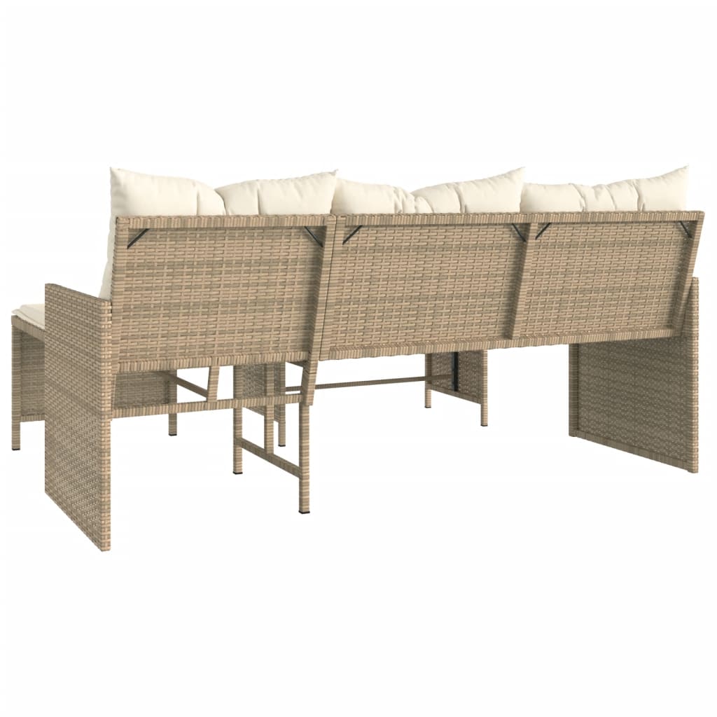 vidaXL Patio Sofa with Table and Cushions L-Shaped Beige Poly Rattan