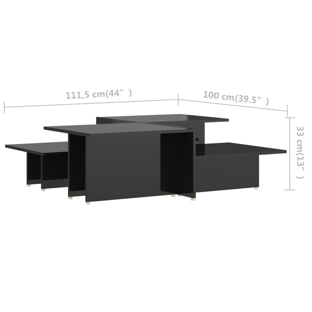 vidaXL Coffee Tables 2 pcs High Gloss Black 43.9"x19.7"x13" Engineered Wood