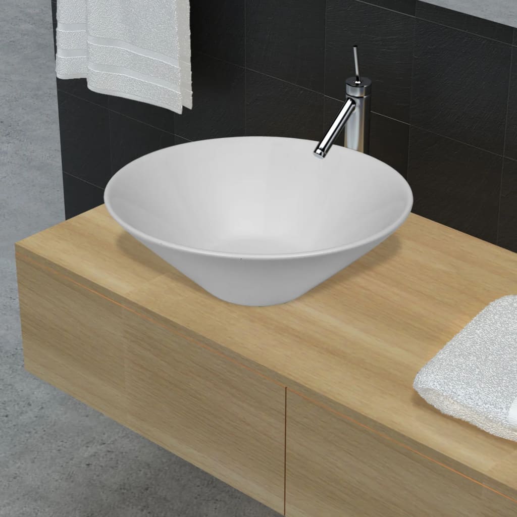 vidaXL Bathroom Basin with Faucet Hole Ceramic White