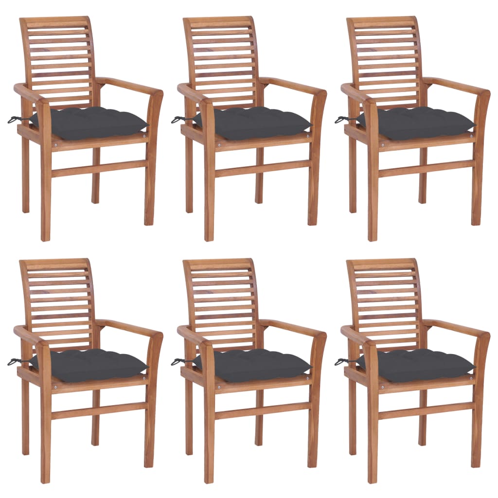 vidaXL Dining Chairs 6 pcs with Anthracite Cushions Solid Teak Wood