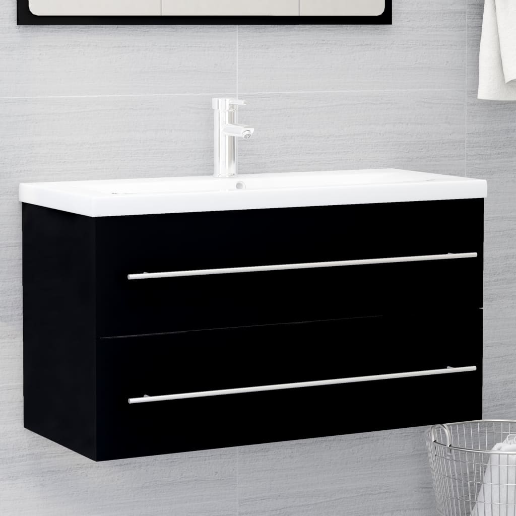 vidaXL 2 Piece Bathroom Furniture Set Black Engineered Wood