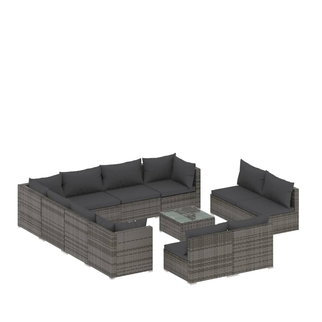 vidaXL 12 Piece Patio Lounge Set with Cushions Gray Poly Rattan