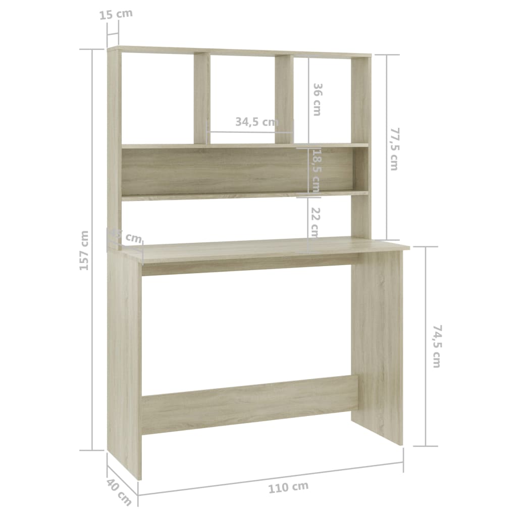 vidaXL Desk with Shelves Sonoma Oak 43.3"x17.7"x61.8" Engineered Wood