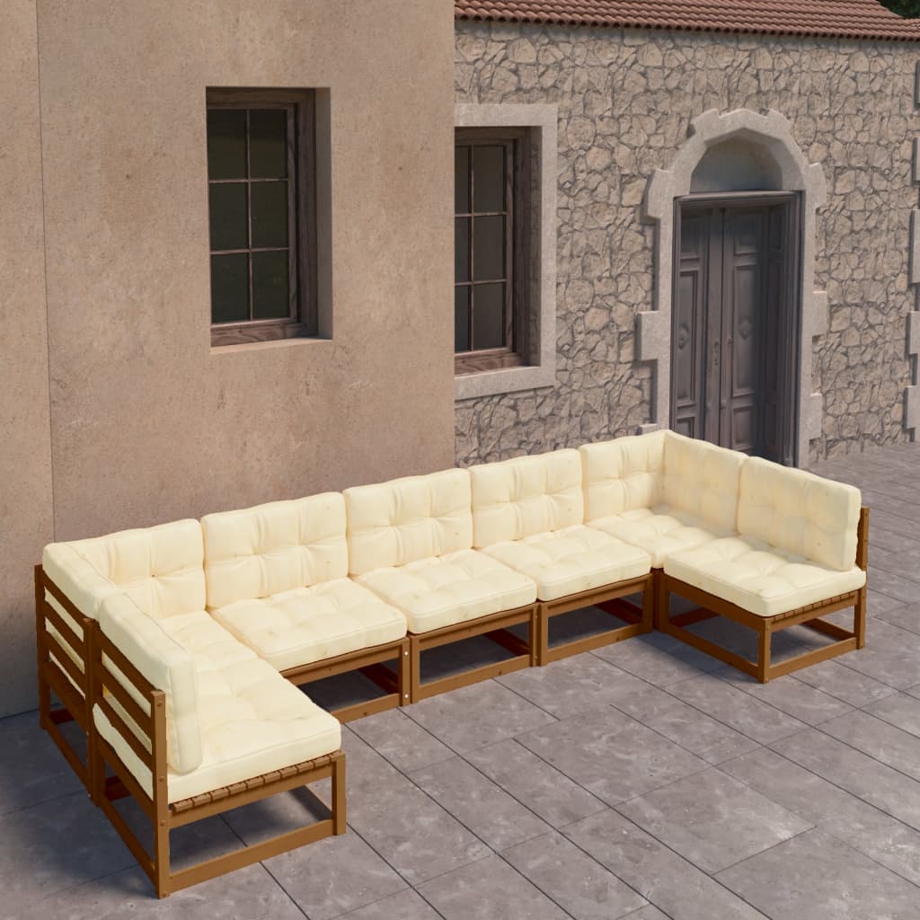 vidaXL 7 Piece Patio Lounge Set&Cushions Honey Brown Solid Pinewood