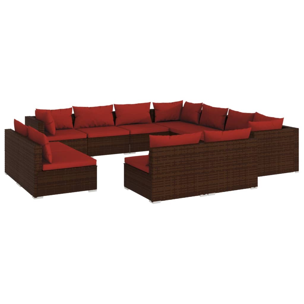 vidaXL 11 Piece Patio Lounge Set with Cushions Brown Poly Rattan