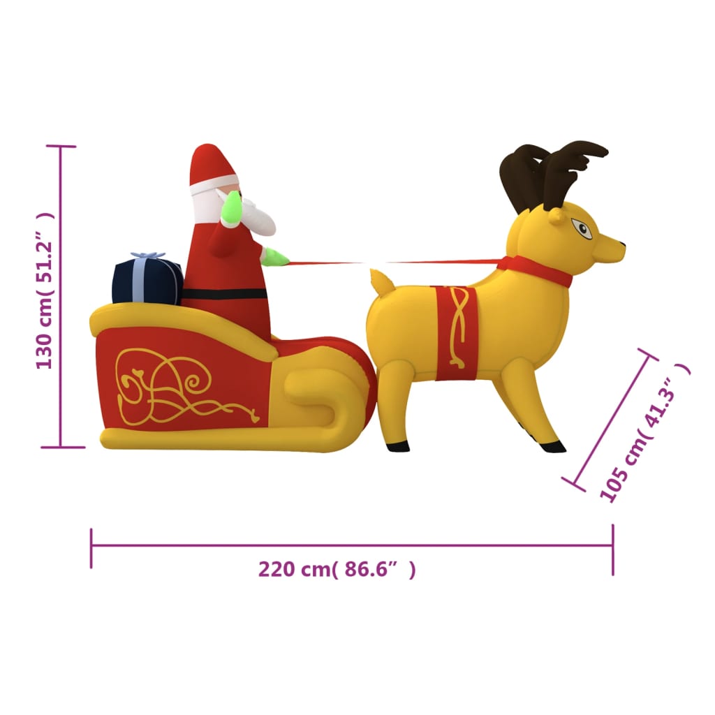 vidaXL Christmas Inflatable Santa and Reindeer Decoration LED 51.2"