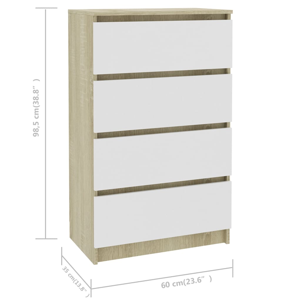 vidaXL Sideboard White and Sonoma Oak 23.6"x13.8"x38.8" Engineered Wood