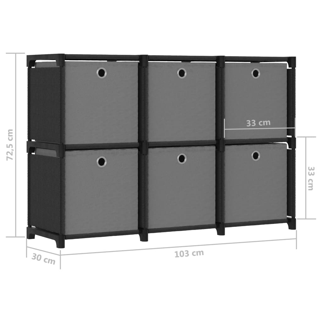 vidaXL 6-Cube Display Shelf with Boxes Black 40.6"x11.8"x28.5" Fabric