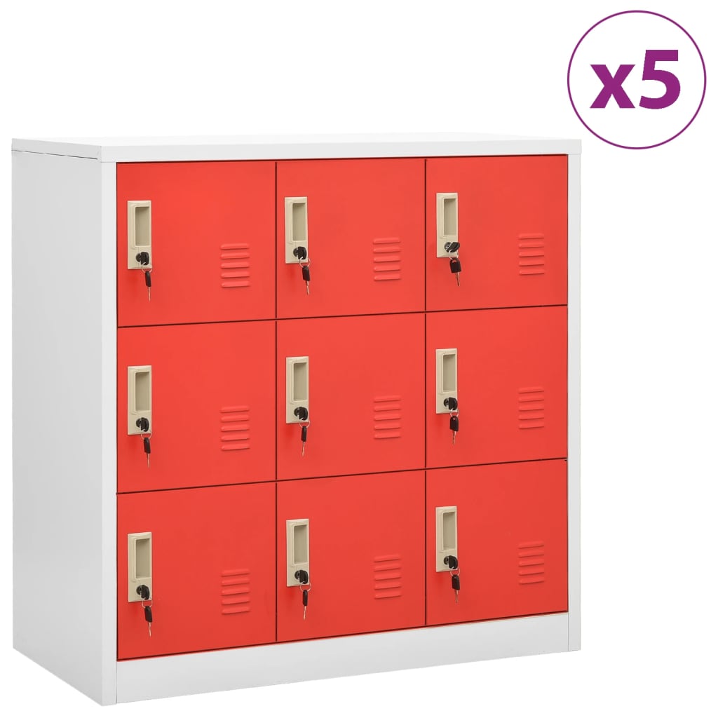 vidaXL Locker Cabinets 5 pcs Light Gray and Red 35.4"x17.7"x36.4" Steel