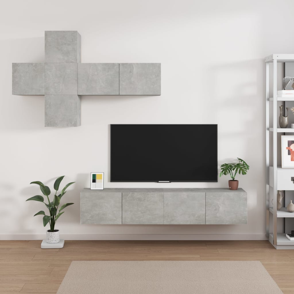 vidaXL 7 Piece TV Stand Set Concrete Gray Engineered Wood