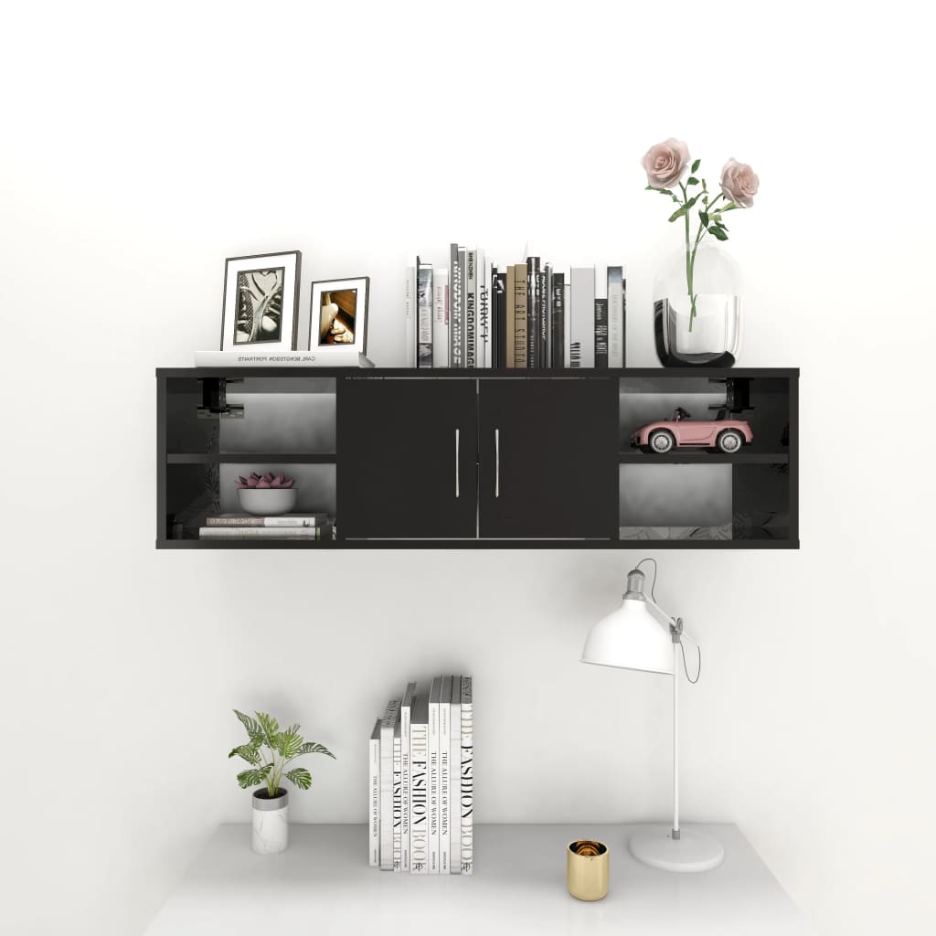 vidaXL Wall Shelf High Gloss Black 40.2"x11.8"x11.4" Engineered Wood