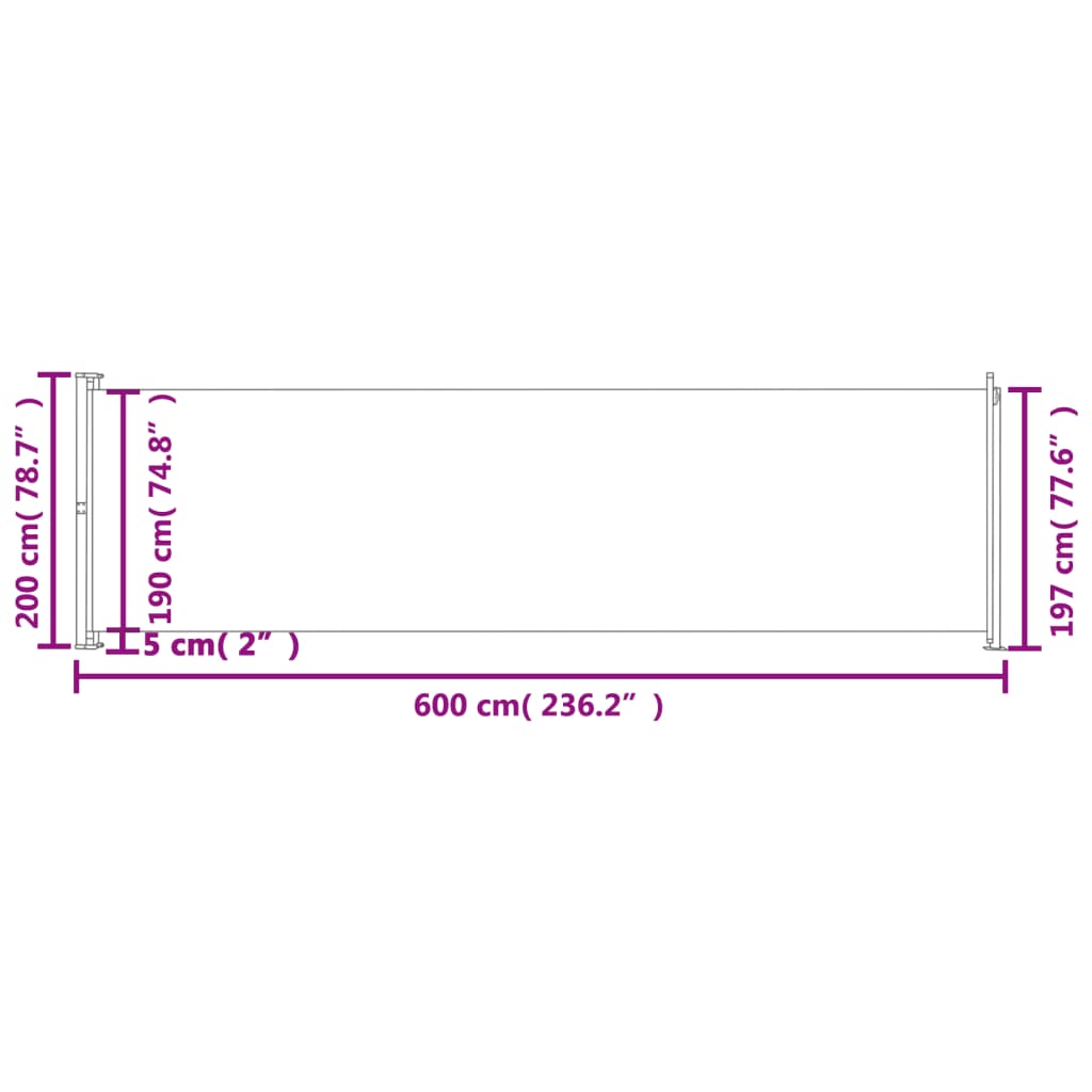 vidaXL Patio Retractable Side Awning 78.7"x236.2" Gray